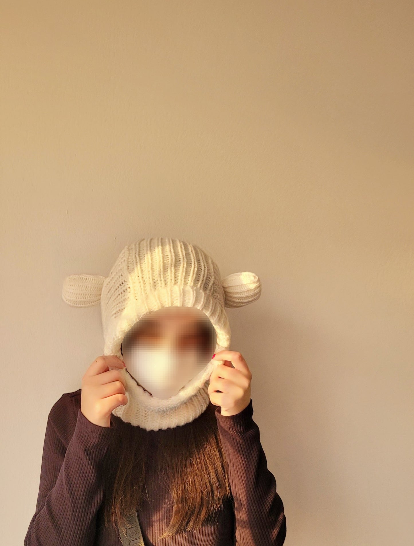 Warme Bärenmütze mit Ohren – Gestrickte Wintermütze für Kopf, Hals und Nacken
