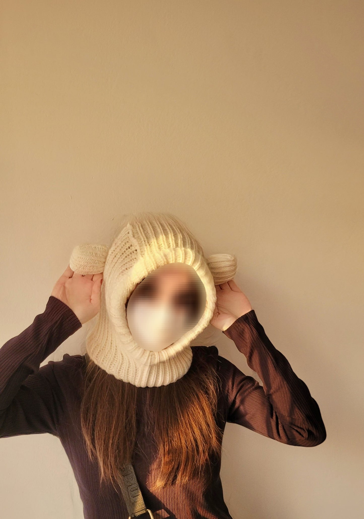 Warme Bärenmütze mit Ohren – Gestrickte Wintermütze für Kopf, Hals und Nacken
