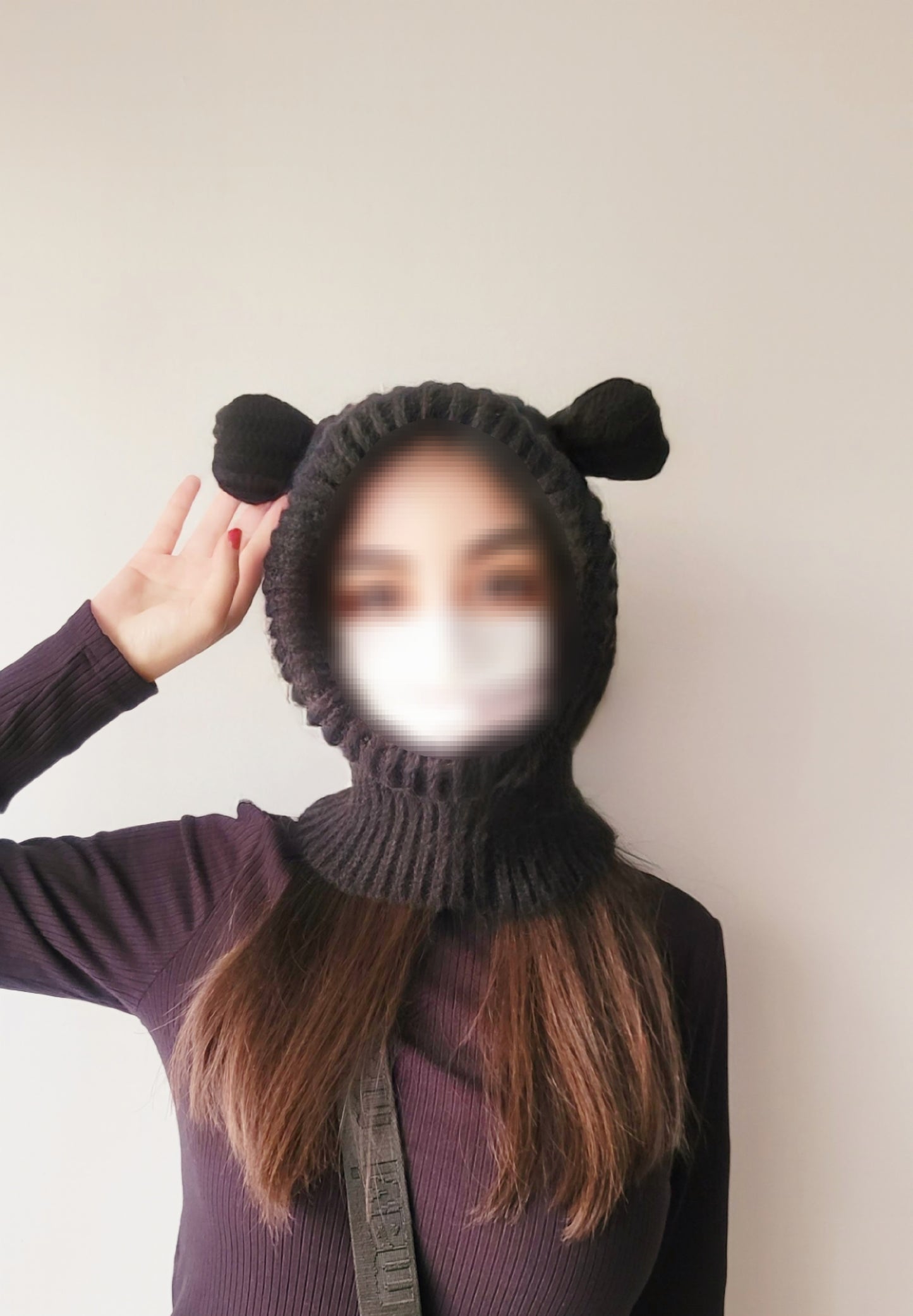Warme Bärenmütze mit Ohren – Gestrickte Wintermütze für Kopf, Hals und Nacken