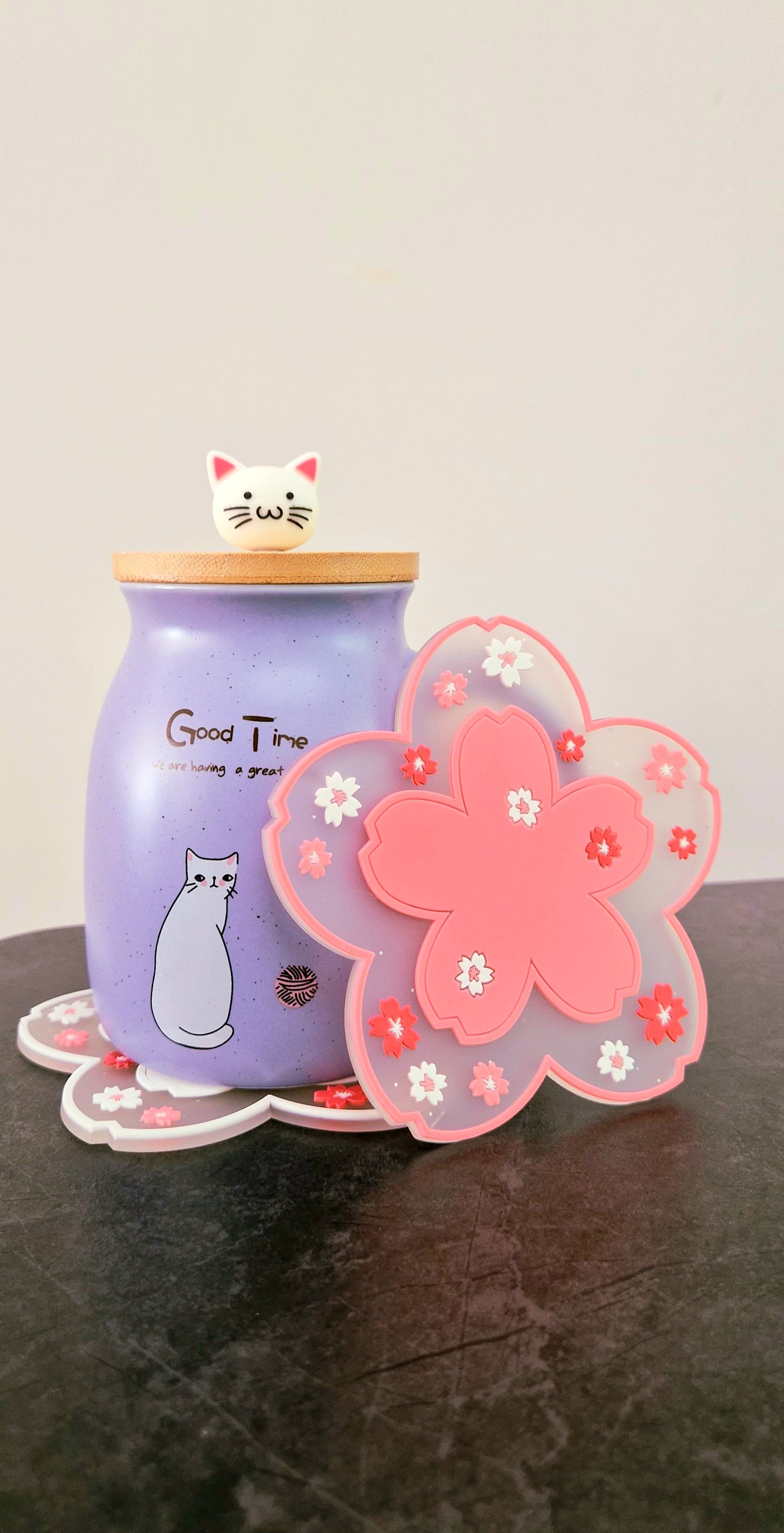 Sakura Untersetzer Set – 2er Set Kirschblüten Silikon rutschfest Pink & Weiß