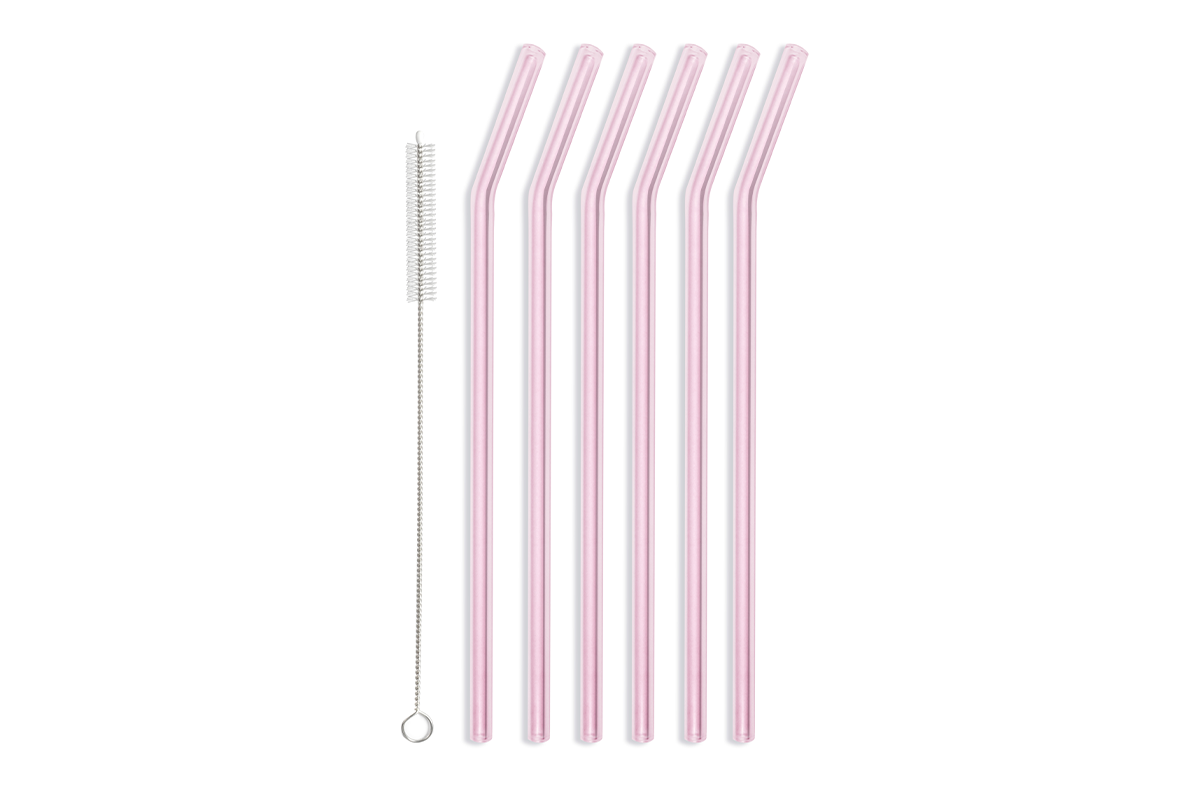 Pink Power Glasstrohhalm-Set – 4 Stück mit Reinigungsbürste