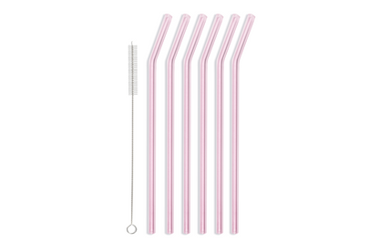 Pink Power Glasstrohhalm-Set – 4 Stück mit Reinigungsbürste