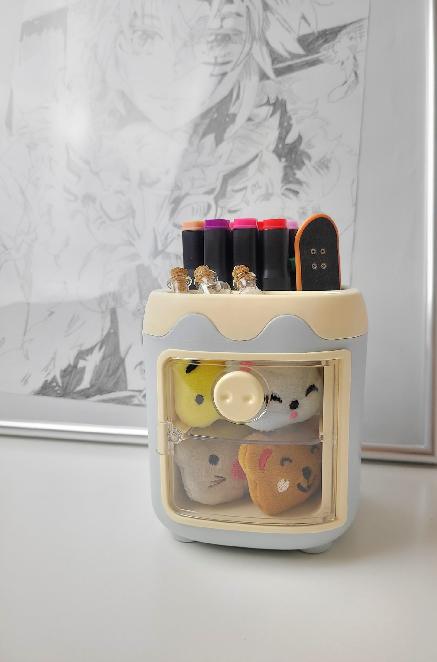 Aufbewahrungsbox mit Schublade für Kosmetik, Pinsel, Stiftbecher Kawaii Tisch Schule Stiftehalter