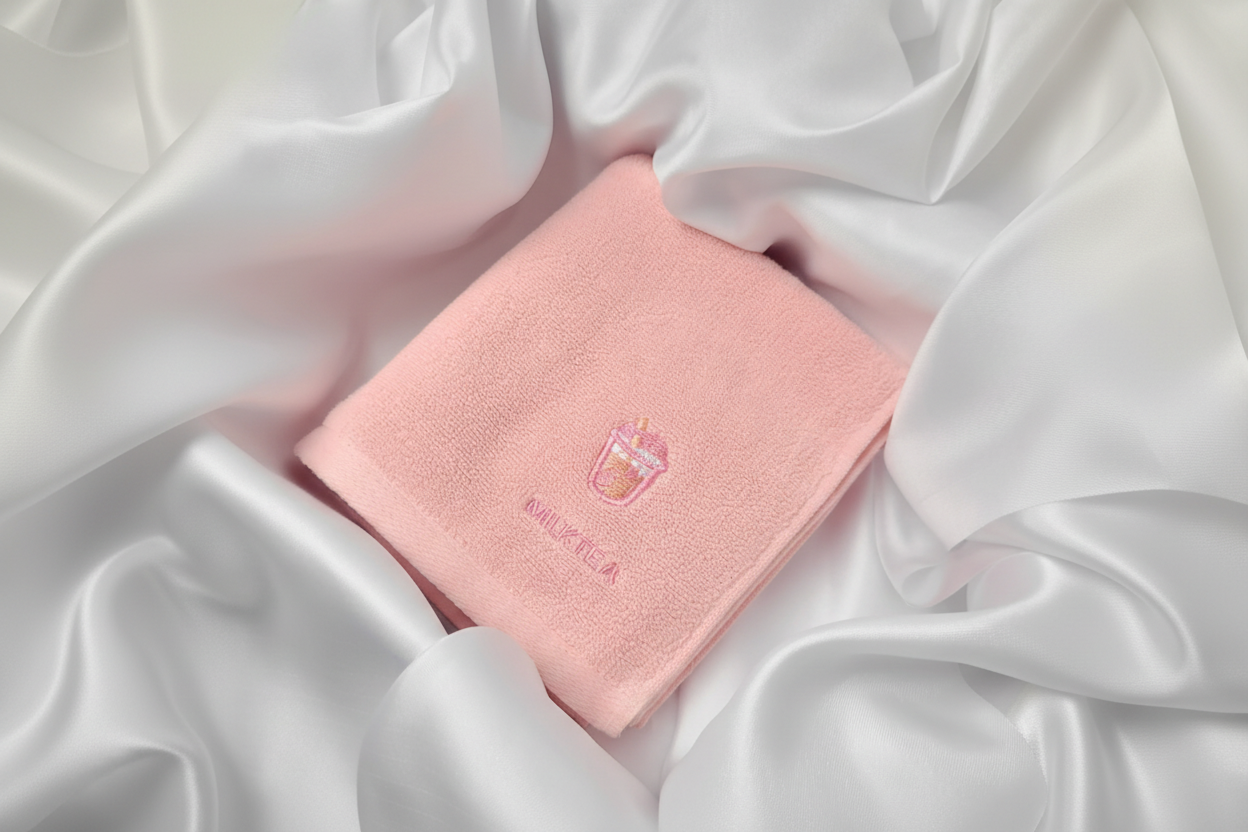 Kleine und Große Handtücher 100% Baumwolle Milk Tea Muster Pink, Blau, Gelb, Grün Kawaii für Badezimmer,Küche,Schminke,Sport