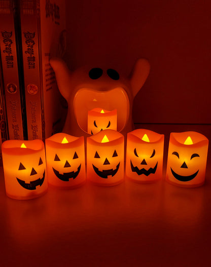 Halloween Deko LED-Kerzen – 6er Set Kürbis-Lichter für Party & Zuhause + Box