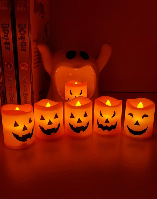 Halloween Deko LED-Kerzen – 6er Set Kürbis-Lichter für Party & Zuhause + Box