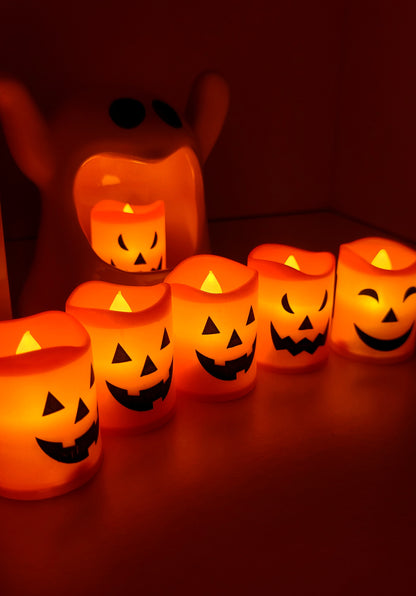 Halloween Deko LED-Kerzen – 6er Set Kürbis-Lichter für Party & Zuhause + Box