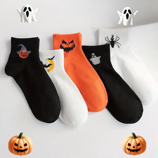 Halloween-Socken Damen & Herren – One Size (Geist, Kürbis, Spinne,Fledermaus)