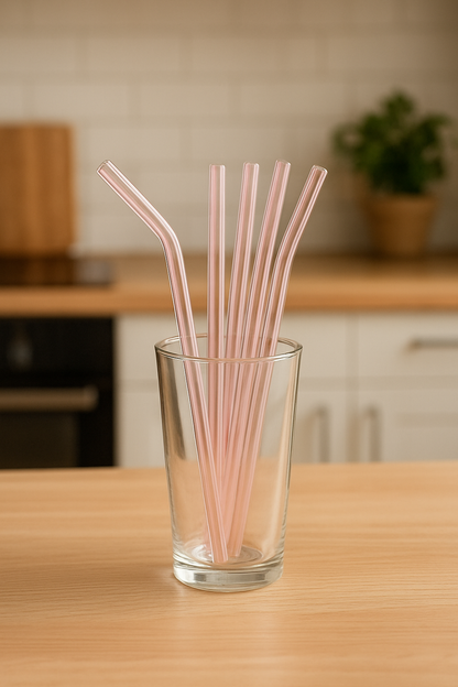 Pink Power Glasstrohhalm-Set – 4 Stück mit Reinigungsbürste