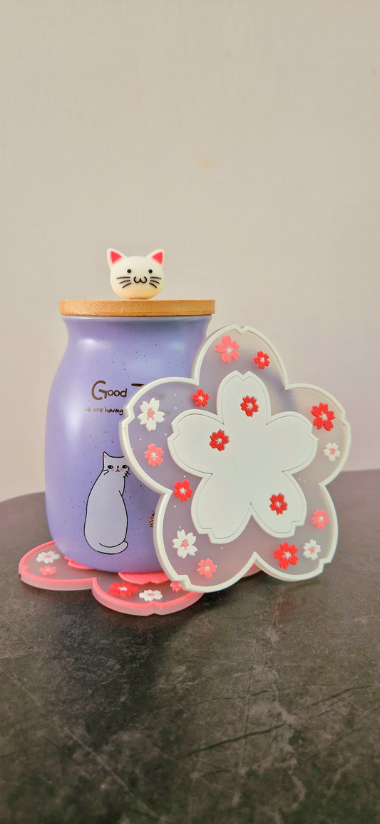 Sakura Untersetzer Set – 2er Set Kirschblüten Silikon rutschfest Pink & Weiß