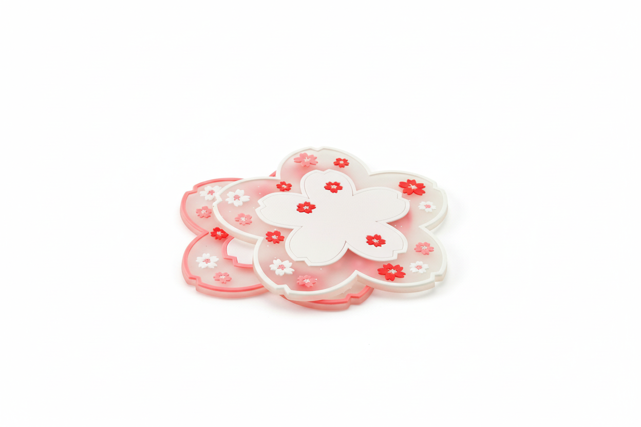 Sakura Untersetzer Set – 2er Set Kirschblüten Silikon rutschfest Pink & Weiß