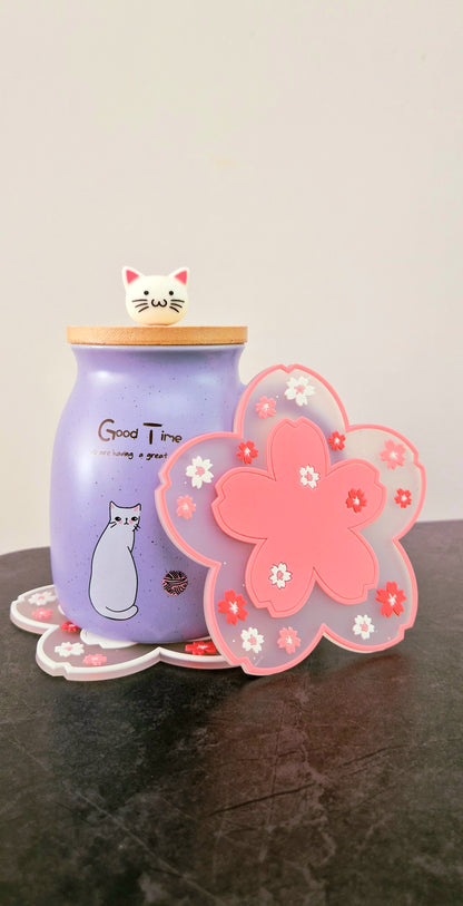 Sakura Untersetzer Set – 2er Set Kirschblüten Silikon rutschfest Pink & Weiß