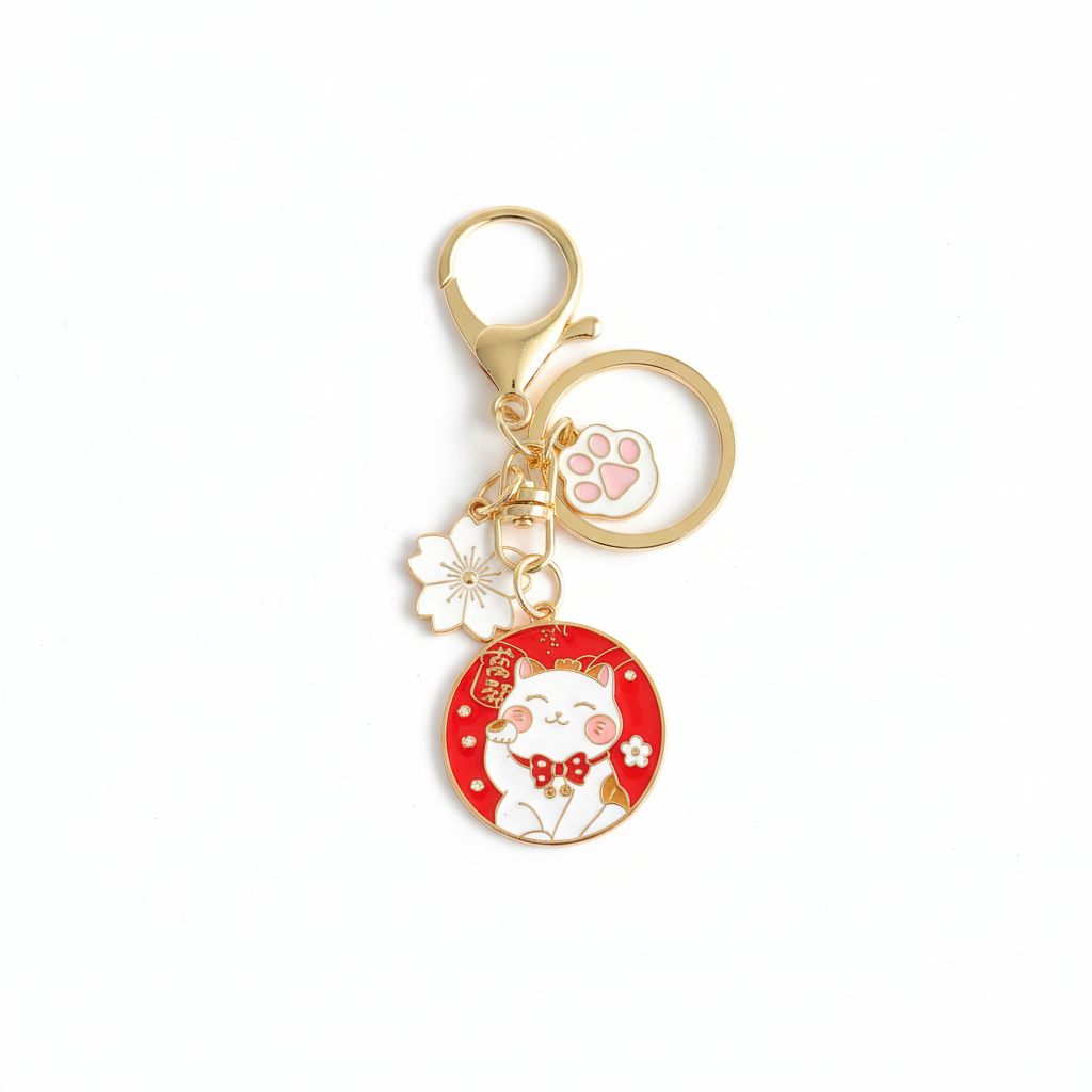 Kawaii Glückskatze Schlüsselanhänger – Maneki Neko Charme für deine Tasche!